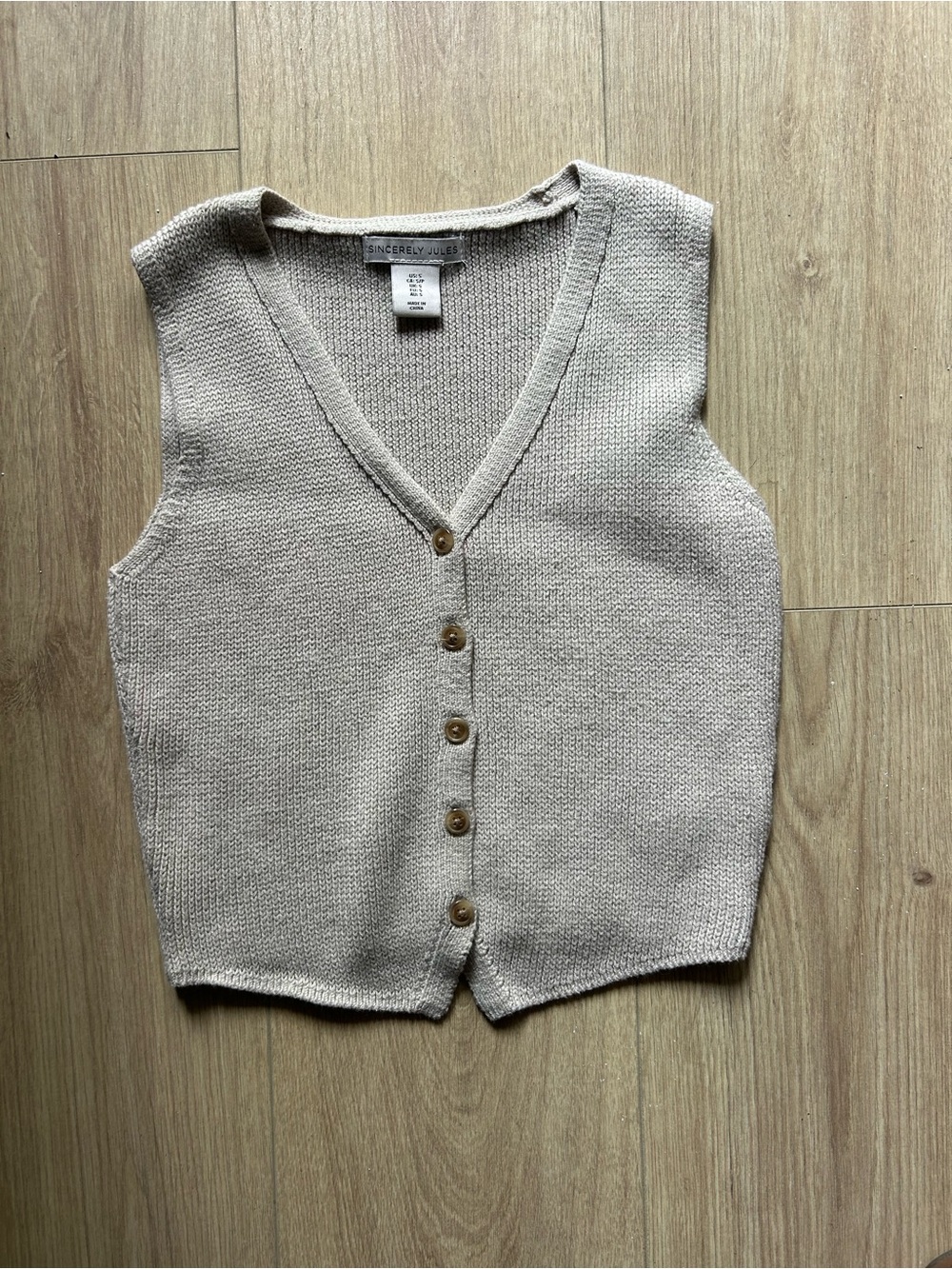 Sincerely Jules Beige Knit Button Front Vest
